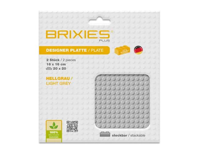 BRIXIES Bodenplatte 20 x 20 Doppelpack hellgrau