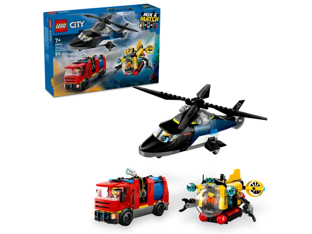 LEGO® Kombinationsset mit Hubschrauber, Löschauto und U-Boot