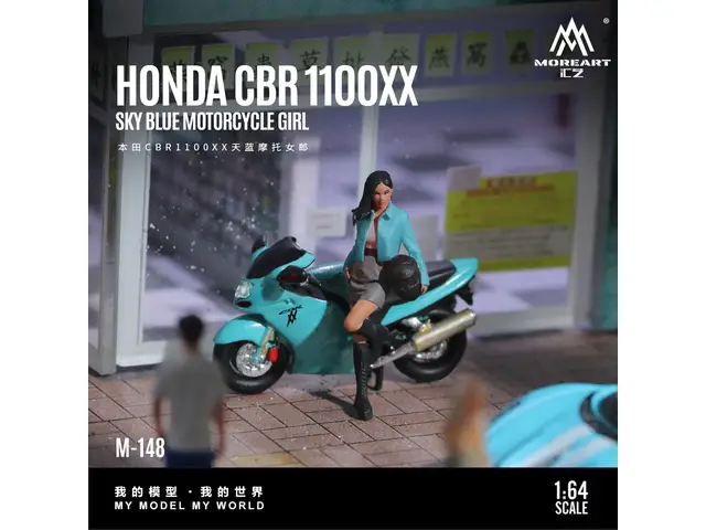 MOREART MoreArt - 1/64 Honda CBR1100XX Sky Blue Motorcycle Girl Doll Set