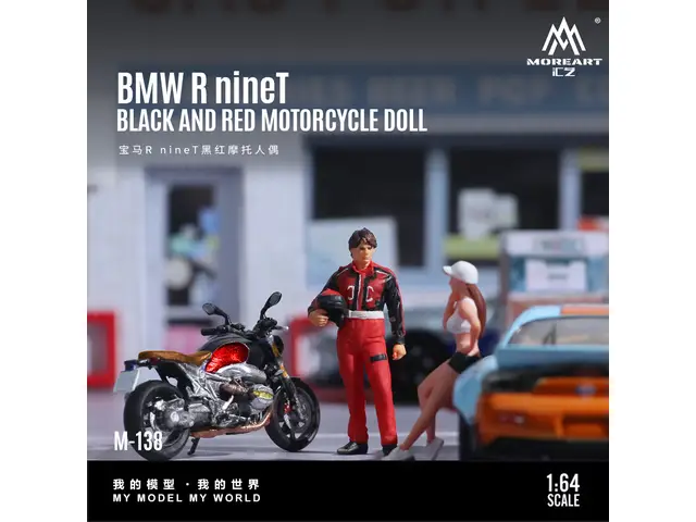MOREART MoreArt - 1/64 BMW R NineT Black and Red Motorcycle Doll Simulation Resin Model
