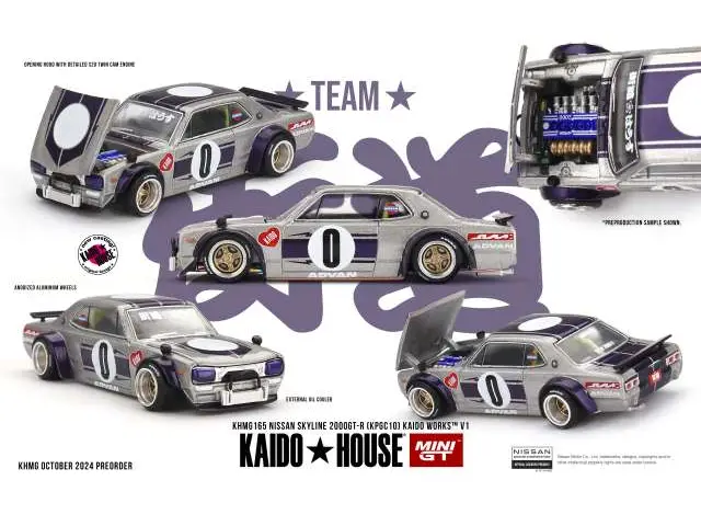 MINI GT Mini GT - 1/64 1969 Nissan Skyline 2000 GT-R (KPGC10) Kaido Works V1, silver/purple