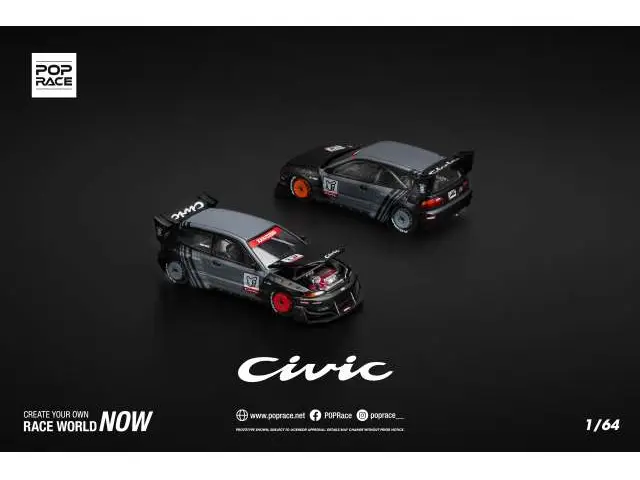 POP RACE Pop Race - 1/64 Pandem Civic EG6 *Kanjozoku*, black/gray/red