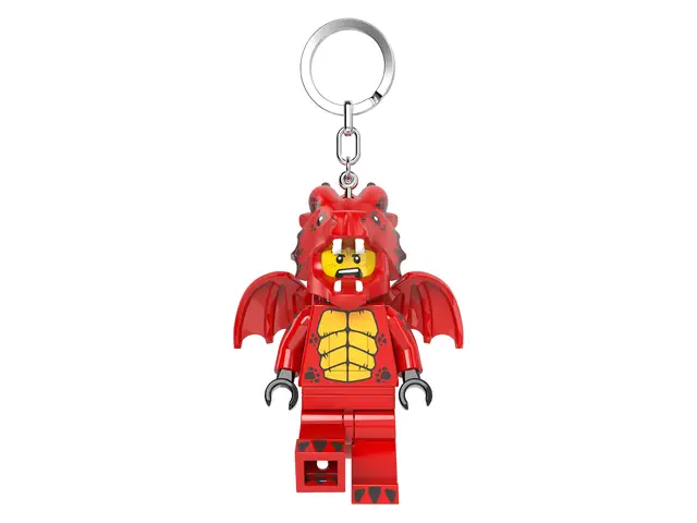 LEGO® LEGO Drachenanzug LED Schlüsselanhänger – Dragon Suit Guy - große Minifigur 7,6 cm mit Licht (KE196H), beweglich, rot, mit Batterien – für Kinder & Erwachsene, Geschenkidee für LEGO Fans