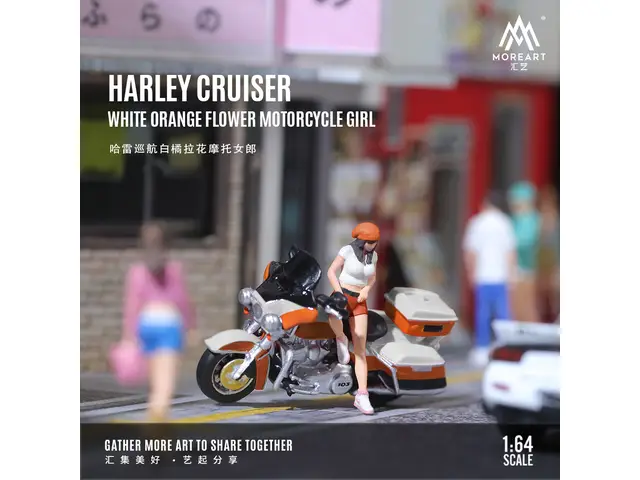 MOREART MoreArt - 1/64 Harley Cruiser White Orange Lahua Motorcycle Girl Doll Set
