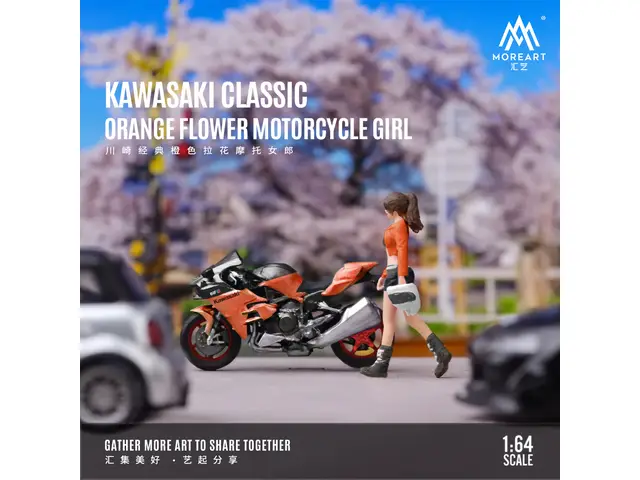 MOREART MoreArt - 1/64 Kawasaki classic orange lace motorcycle girl doll set