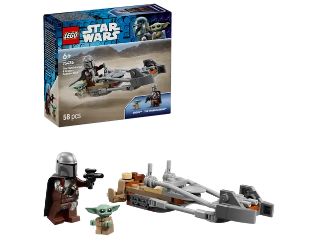 LEGO® Der Mandalorianer und Grogu auf ihrem Speeder Bike™