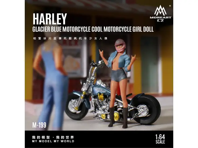 MOREART MoreArt - 1/64 Harley Glacier Blue Motorcycle Cool and Chic Motorbike Girl Doll - MO222199