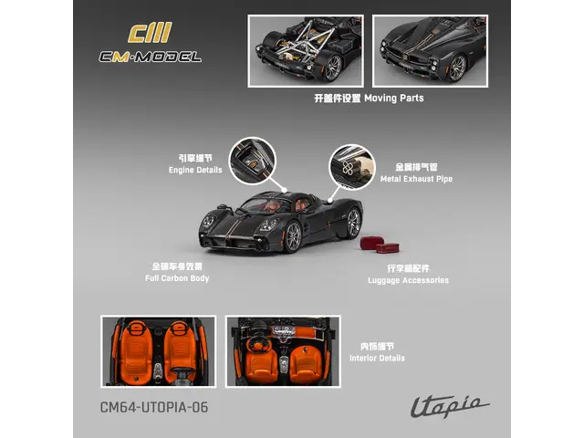 CM-MODEL CM Model - 1/64 Pagani Utopia Full Carbon with Red Line CM64-Utopia-06