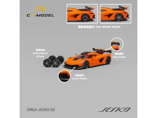 CM-MODEL CM Model - 1/64 Koenigsegg Jesko Orange Attack high wing version CM64-JESKO-02