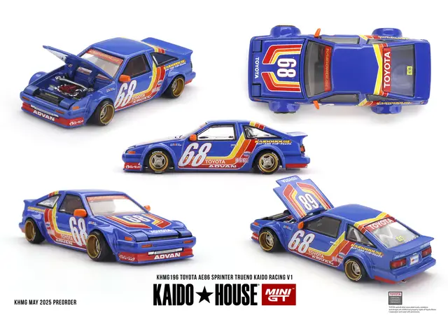 MINI GT Mini GT - 1/64 1983 Toyota AE86 Sprinter Trueno *Kaido Racing* V1, blue/orange/red/yello