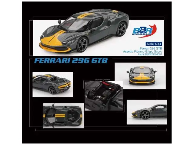 BBR MODELS BBR Models - 1/64 2024 Ferrari 296 GTB Assetto Grigio Scuro, black/yellow