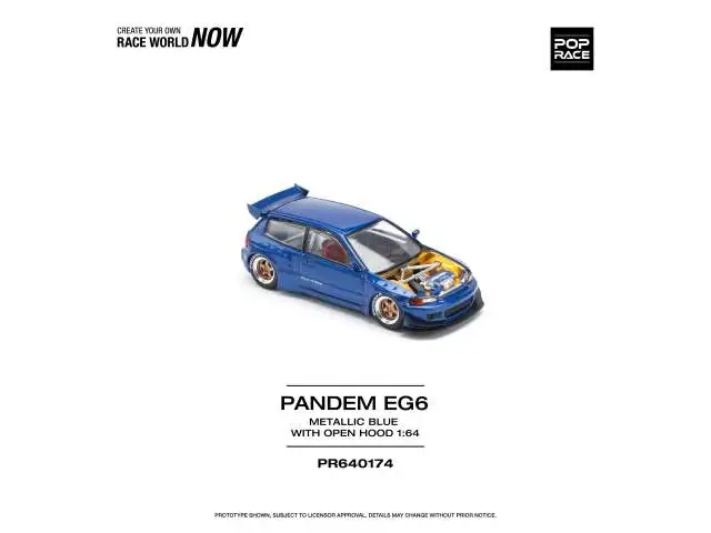 POP RACE Pop Race - 1/64 Pandem Civic EG6, metallic blue with open hood