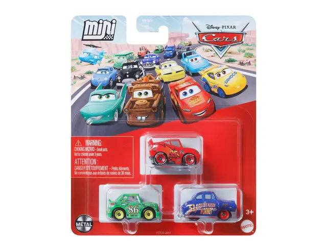 MATTEL Disney Pixar Cars Disney and Pixar Cars Toys, Mini Racers 3-Pack Metal Toy Cars