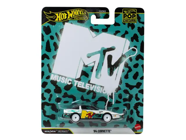 MATTEL Hot Wheels Premium 84 Corvette 1:64 Scale, Die-Cast Toy Race Car with Early MTV Graphics
