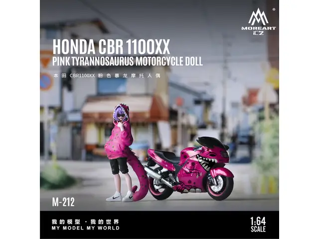 MOREART MoreArt - 1/64 Honda CBR1100XX Pink Tyrannosaurus Rex Motorcycle Figure MO222212