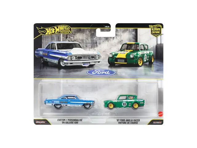 MATTEL Hot Wheels - 1/64 1967 Ford Anglia Racer (new deco) & Custom 1964 Galaxie (CF)
