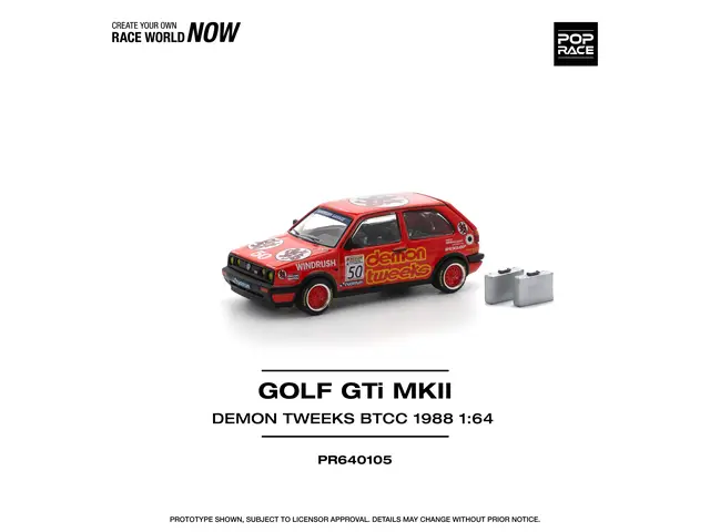 POP RACE Pop Race - 1/64 1988 Volkswagen Golf GTi MKII *Demon Tweeks BTCC*, red