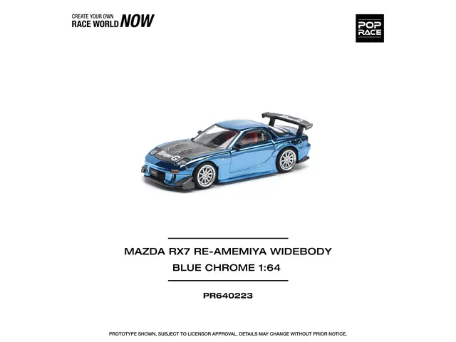 POP RACE Pop Race - 1/64 Mazda RX7 Re-Amemiya Widebody, blue chrome
