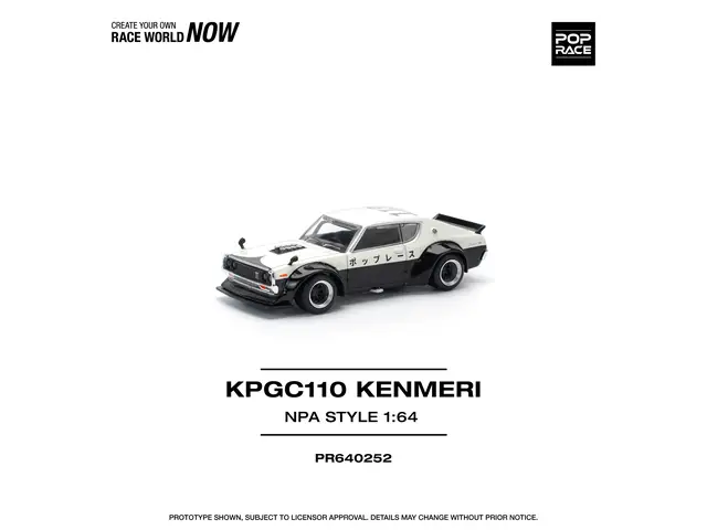 POP RACE Pop Race - 1/64 Nissan Skyline GT-R V8 Drift KPGC110 Kenmeri *NPA Style*, black/white