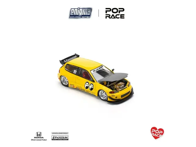 POP RACE Pop Race - 1/64 Pandem Civic EG6 v1.5 *MOONEYES*, yellow/black *Enigma Exclusive*