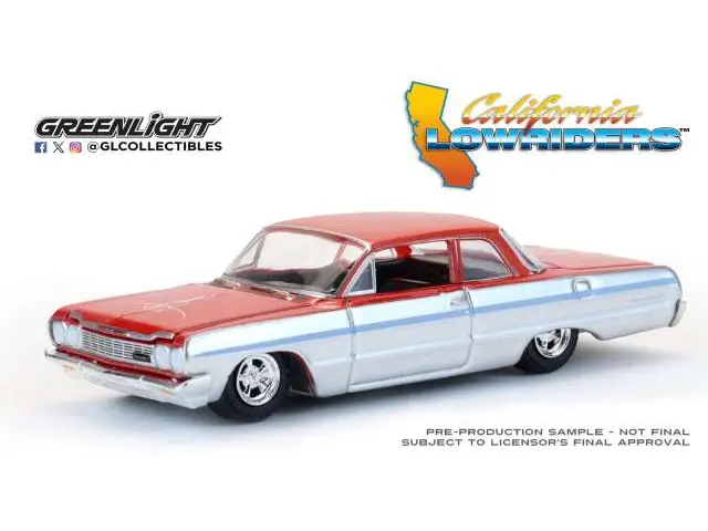 GREENLIGHT 1/64 1964 Chevrolet Biscayne Lowrider *California Lowriders Series 7*, silver metallic/red two-tone