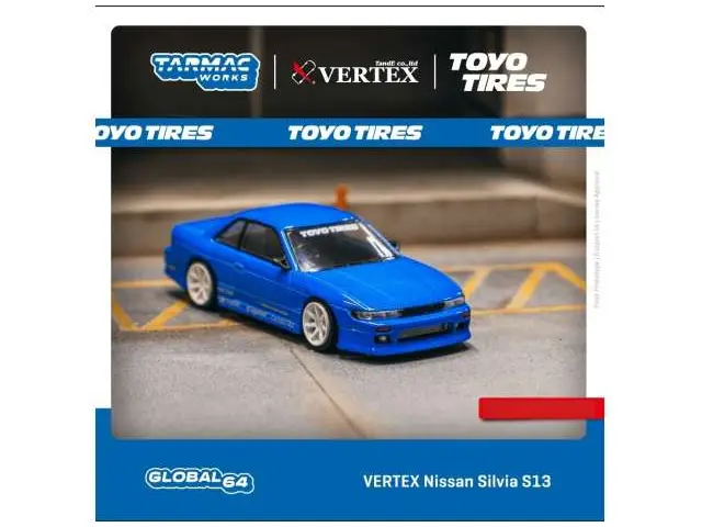 TARMAC 1/64 Vertex Nissan Silvia S13 *Toyo Tires*, blue metallic MiJo Exclusive