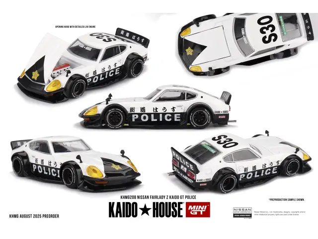 MINI GT 1/64 1978 Nissan Fairlady Z Kaido GT Police, white/black
