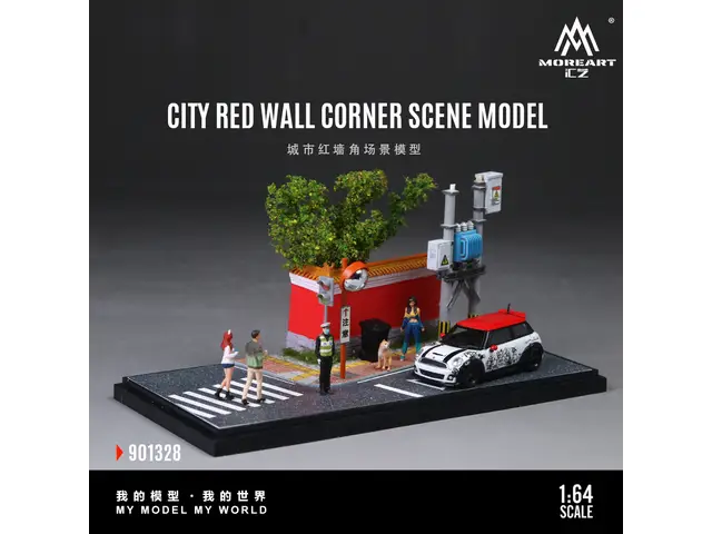 MOREART 1/64 Urban Red Wall Corner Scene Simulation Model MO901328