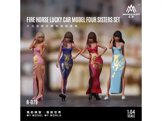 MOREART 1/64 Fire Horse Blessing Car Model Set of Four Sisters - Simulation Resin Model MO223079