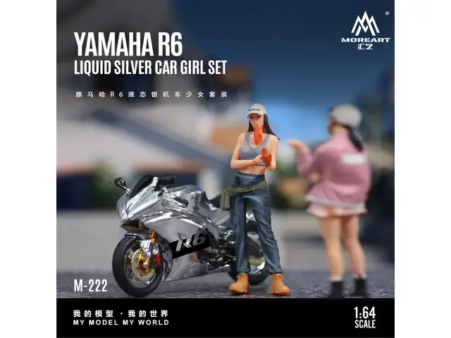 MOREART 1/64 Yamaha R6 Liquid Silver Motorcycle Girl Set MO222222