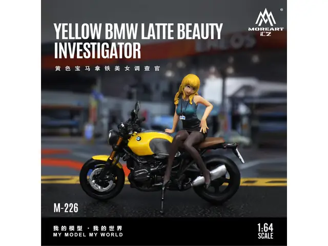 MOREART 1/64 Yellow BMW Latte Female Investigator Doll Set MO222226