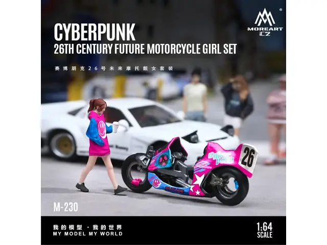 MOREART 1/64 Cyberpunk 26 Future Motorcycle Girl Set MO222230