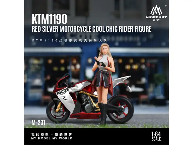 MOREART 1/64 KTM1190 Red and Silver Motorcycle Hot Girl Figure MO222231