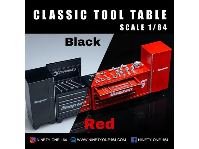 NINETYONE 1/64 Classic Tool Table Set Black Diecast Premium