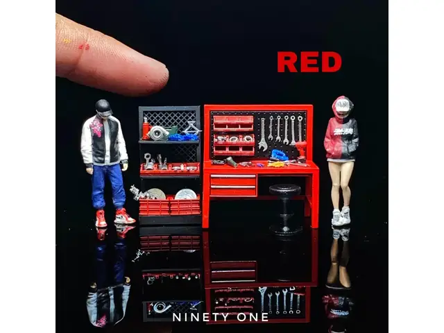 NINETYONE 1/64 Tool Table V2 Set Red Diecast Premium