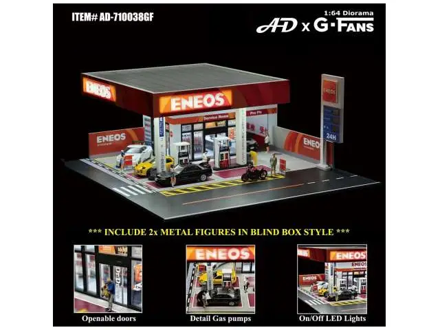 AMERICAN DIORAMA 1/64 Japan Gas Station diorama with LED lights