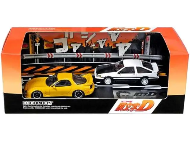 MODELER’S 1/64 Initial D Set Vol. 10, Keisuke Takahashi RX-7 (FD3S) & Wataru Akiyama (AE86), white/yellow