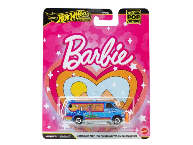 MATTEL Hot Wheels Premium Custom Vintage Barbie GMC Panel Van, 1:64 Scale Die-Cast Beach Bus