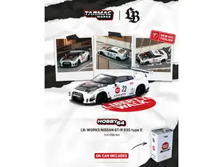 1/64 2025 Nissan GT-R (R35) LB Works Type 2 White Athlete X Collect in a LB Limited Tin Can, white/red/black Metal Oil Ca packaging included in the pack (T64-090-WH)