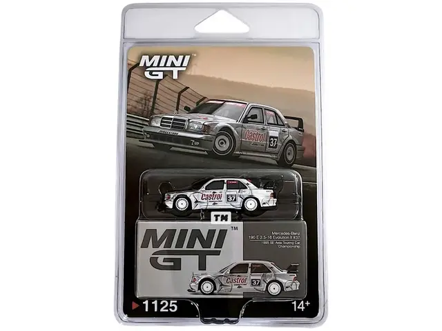 MINI GT 1/64 1995 Mercedes-Benz 190E 2.5-16 Evolution II #37 Asia Touring Car Championship, grey/red - Blister